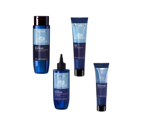 Kit ristruttrante per capelli danneggiati  oceanus aqua shampoo 250ml +conditioner 150ml + booster corporizzante 100ml + siero doppie Punte Aqua Seal 75ml Oceanus Oyster